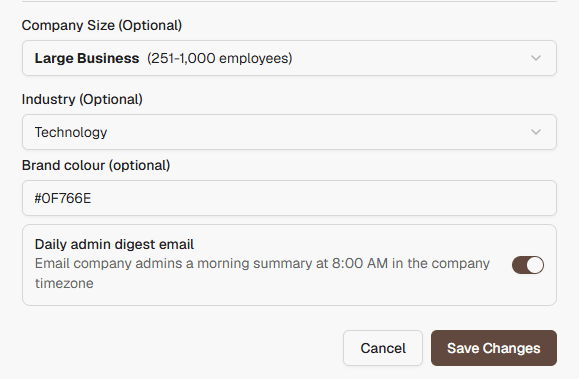 Daily admin digest toggle