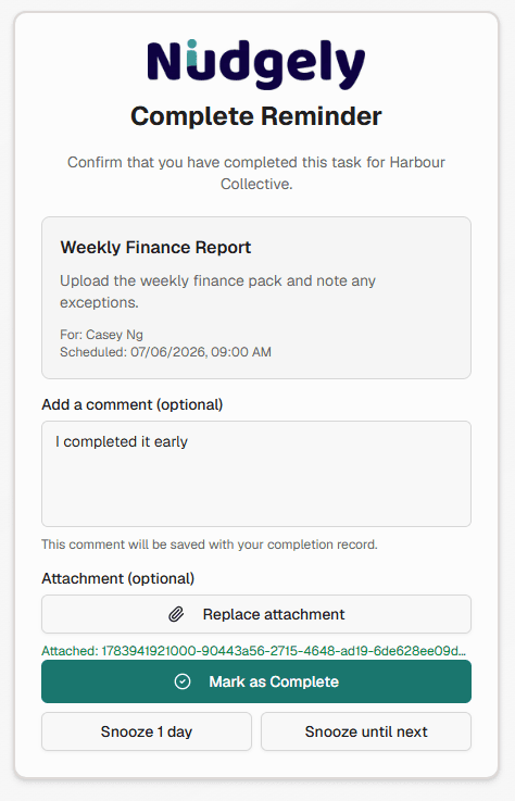 Completion with attachment