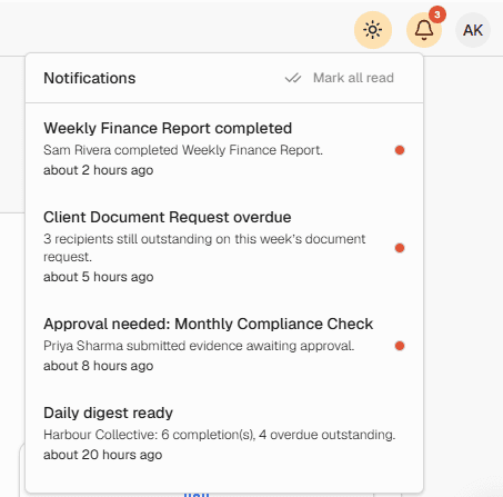Notifications dropdown