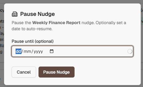 Pause until and skip date controls