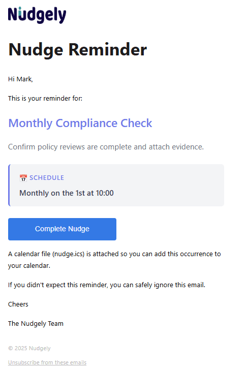 Example reminder email